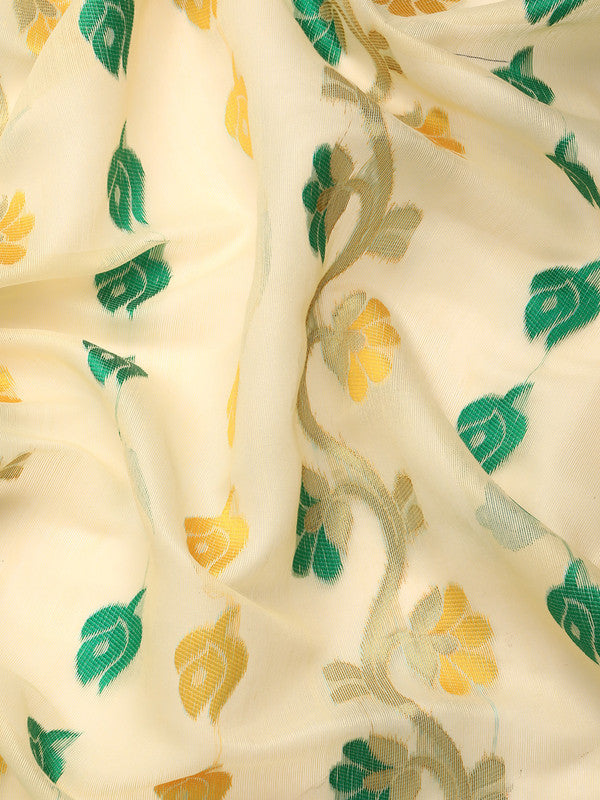 Blue Pure Cotton Woven Zari Floral Saree with Unstitched Blouse