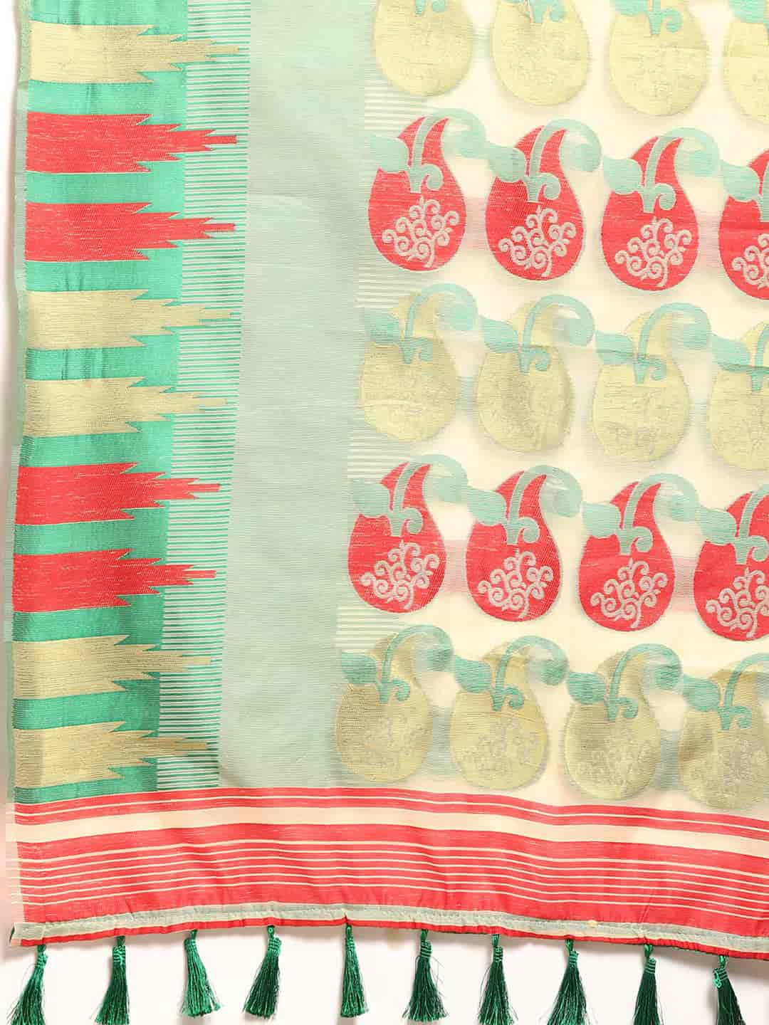 Green Pure Cotton Woven Zari Design Floral Saree with Unstitched Blouse - Hiral Fashion