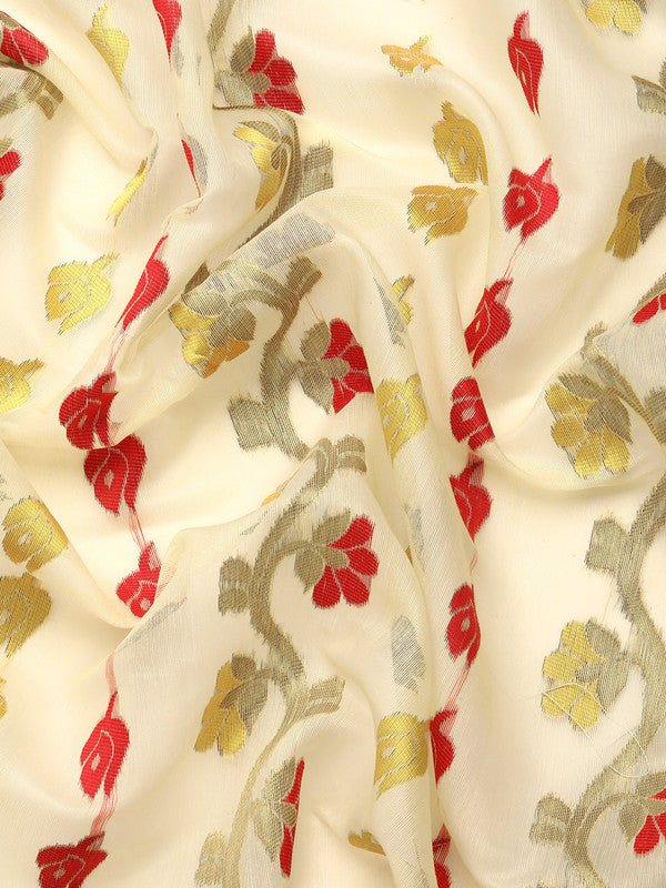 Gray Pure Cotton Floral Saree with Zari Design & Unstitched Blouse