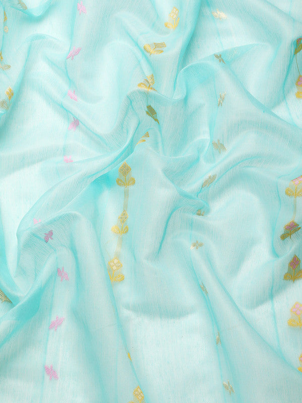 Turquoise Pure Cotton Geometric Print Saree with Zari Accents