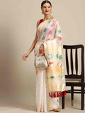 White pure cotton saree with intricate woven Zari paisley design and unstitched blouse