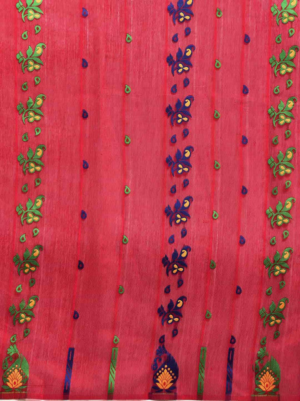 Red Pure Cotton Saree with Woven Zari Paisley Design