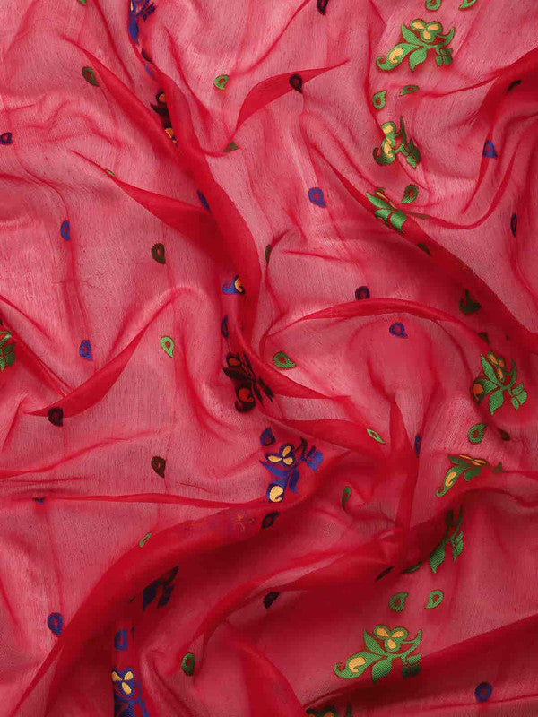 Red Pure Cotton Saree with Woven Zari Paisley Design