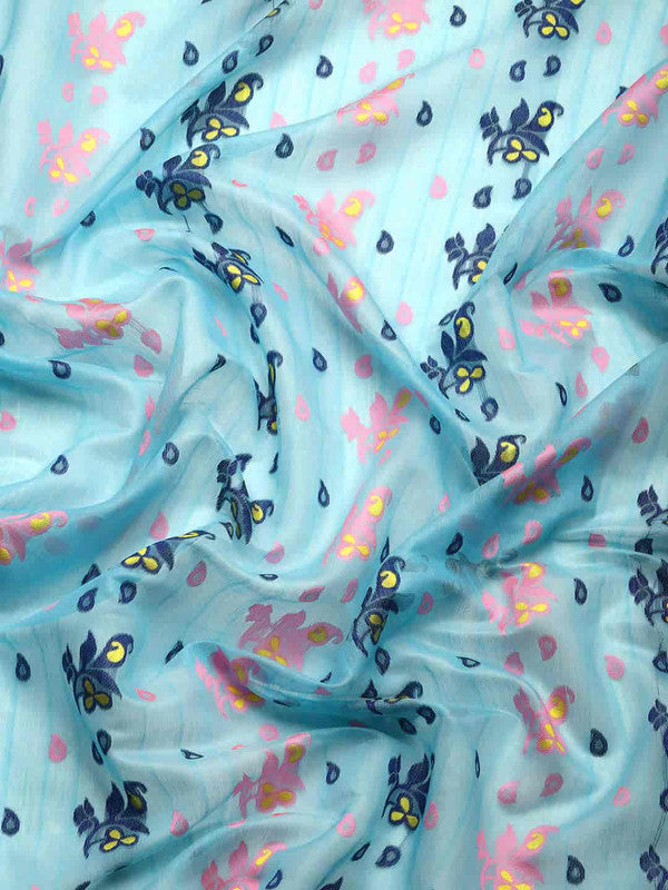 Turquoise Pure Cotton Woven Zari Paisley Saree with Blouse