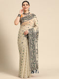Black pure cotton saree featuring geometric woven Zari work and matching blouse