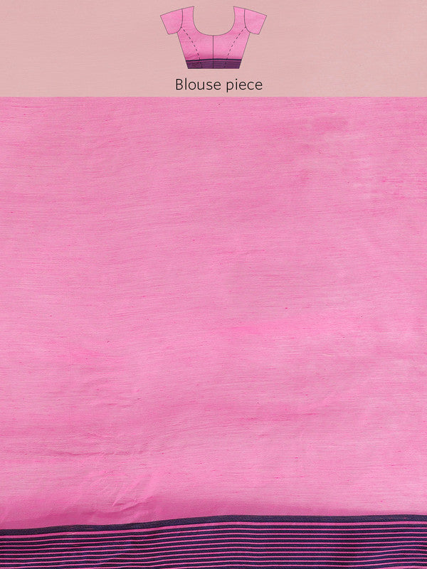 Pink Pure Cotton Floral Woven Zari Design Saree with Blouse