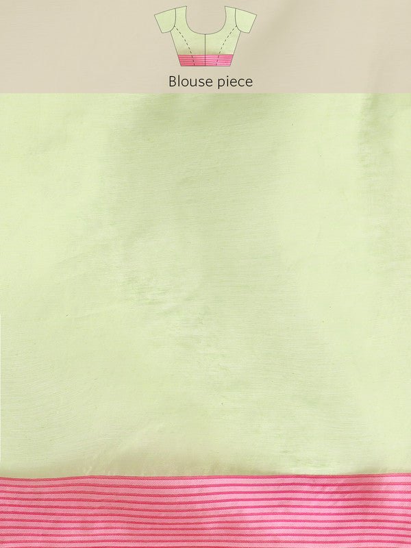 Green Pure Cotton Woven Zari Floral Saree & Blouse Piece