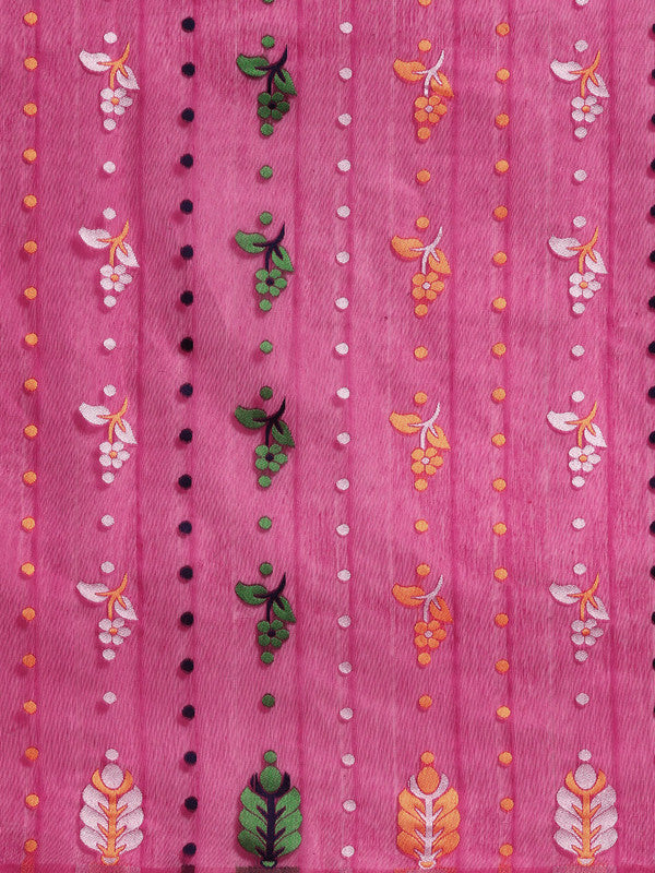 Magenta Pure Cotton Woven Zari Floral Saree with Blouse Piece