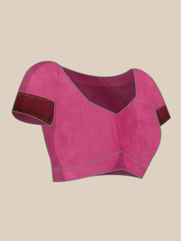 Magenta Pure Cotton Woven Zari Floral Saree with Blouse Piece