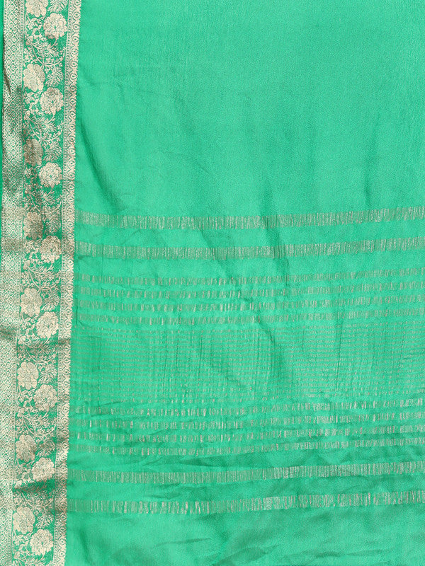 Green Pure Viscose Chinon Saree with Zari Woven Border & Blouse