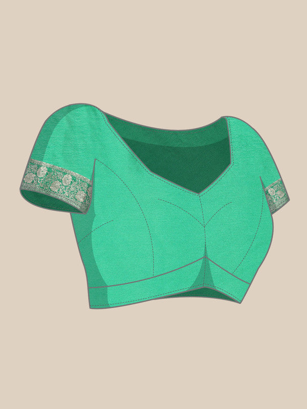 Green Pure Viscose Chinon Saree with Zari Woven Border & Blouse
