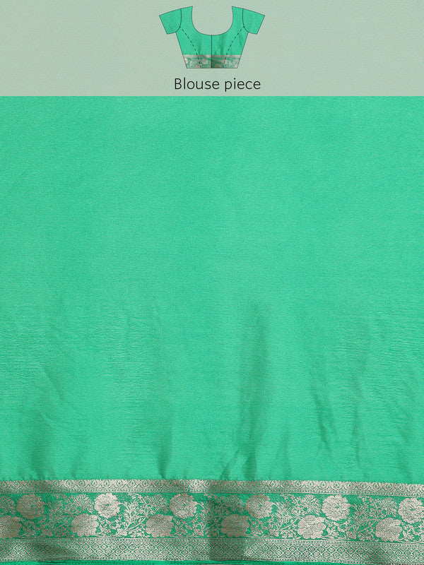 Green Pure Viscose Chinon Saree with Zari Woven Border & Blouse