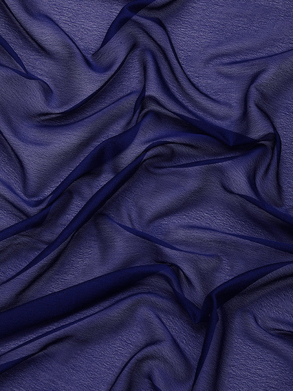 Navy Blue Solid Viscose Chinon Zari Woven Saree with Blouse