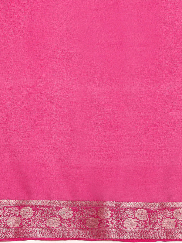 Pink Pure Viscose Chinon Zari Woven Solid Saree with Unstitched Blouse - Hiral Fashion