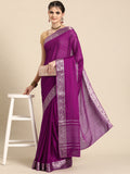 Purple viscose chinon saree with elegant zari weaving and matching unstitched blouse