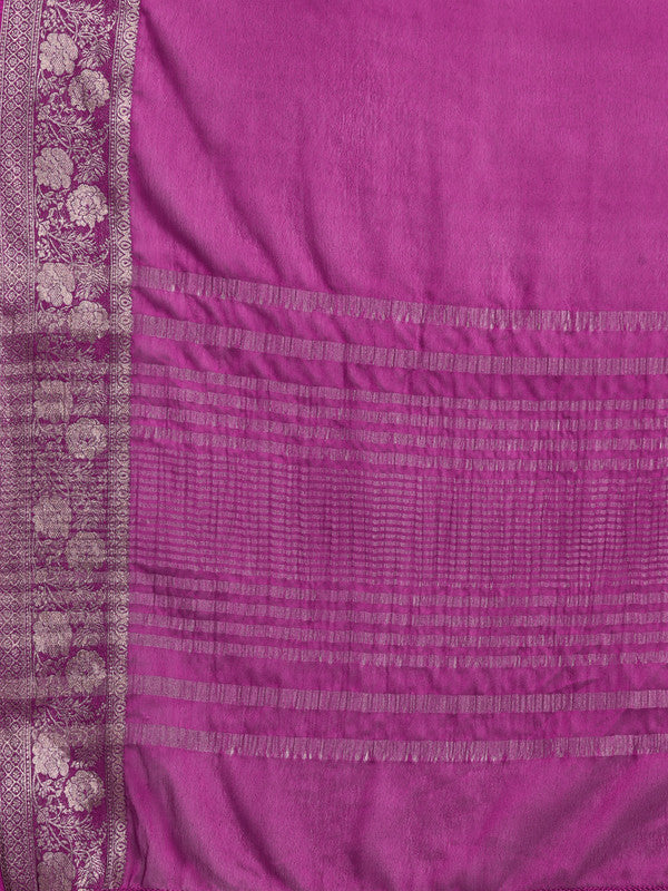 Purple Pure Viscose Chinon Zari Woven Solid Saree