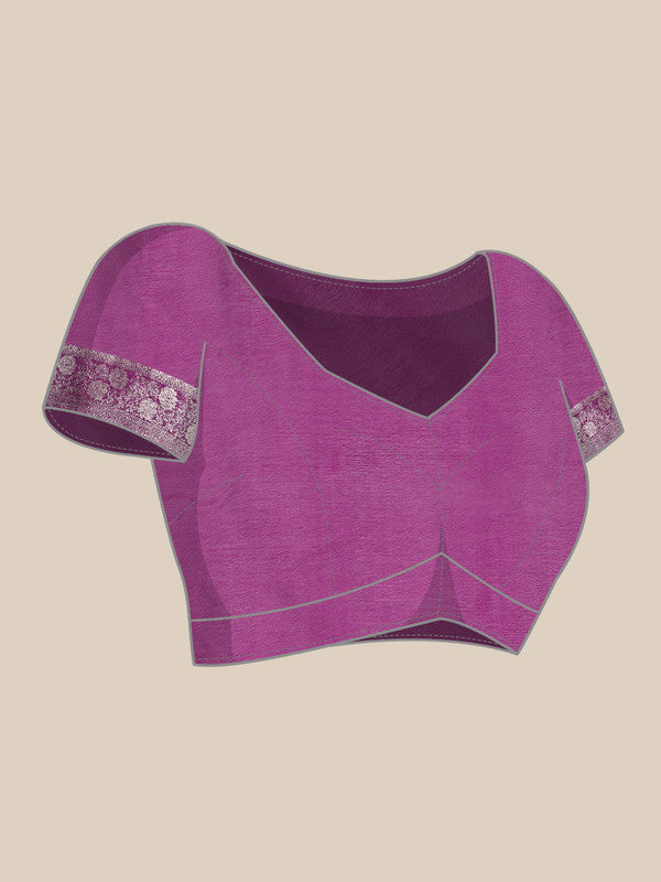 Purple Pure Viscose Chinon Zari Woven Solid Saree