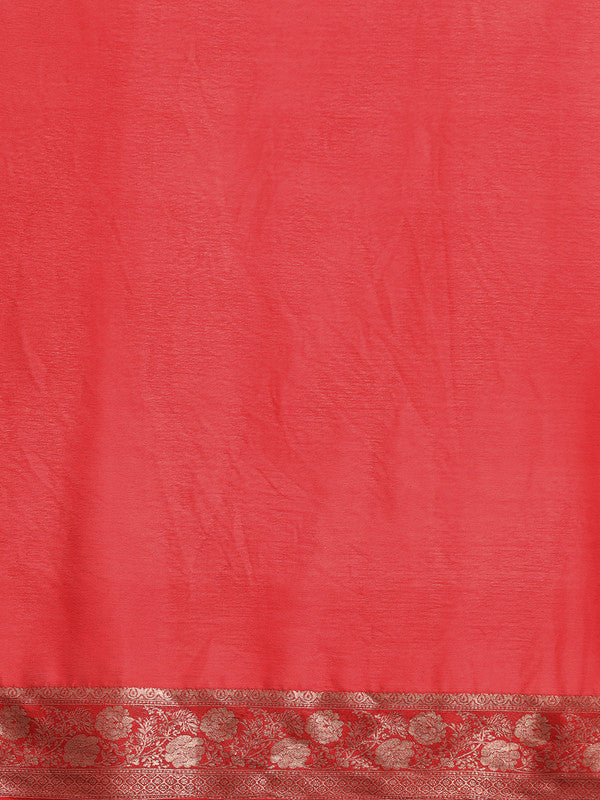 Red Pure Viscose Chinon Saree with Zari Weave & Unstitched Blouse