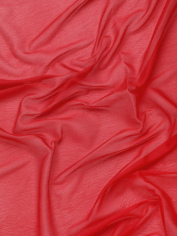 Red Pure Viscose Chinon Saree with Zari Weave & Unstitched Blouse