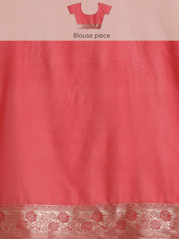 Red Pure Viscose Chinon Saree with Zari Weave & Unstitched Blouse