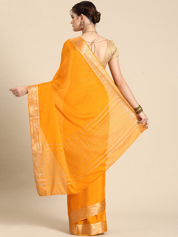 Yellow Pure Viscose Chinon Saree with Zari Woven Border & Blouse