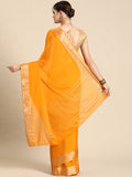 Yellow Pure Viscose Chinon Saree with Zari Woven Border & Blouse