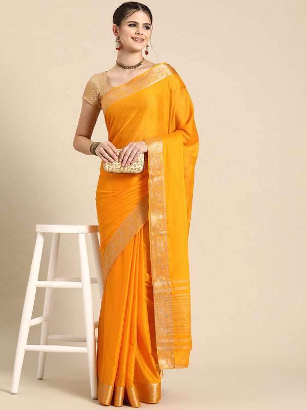 Elegant yellow pure viscose chinon saree with intricate zari woven details and matching blouse piece.