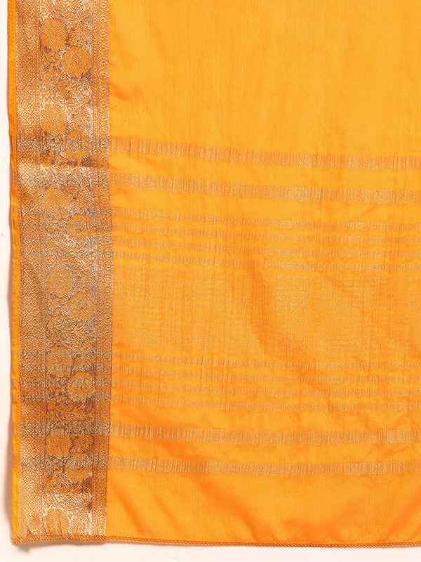 Yellow Pure Viscose Chinon Saree with Zari Woven Border & Blouse