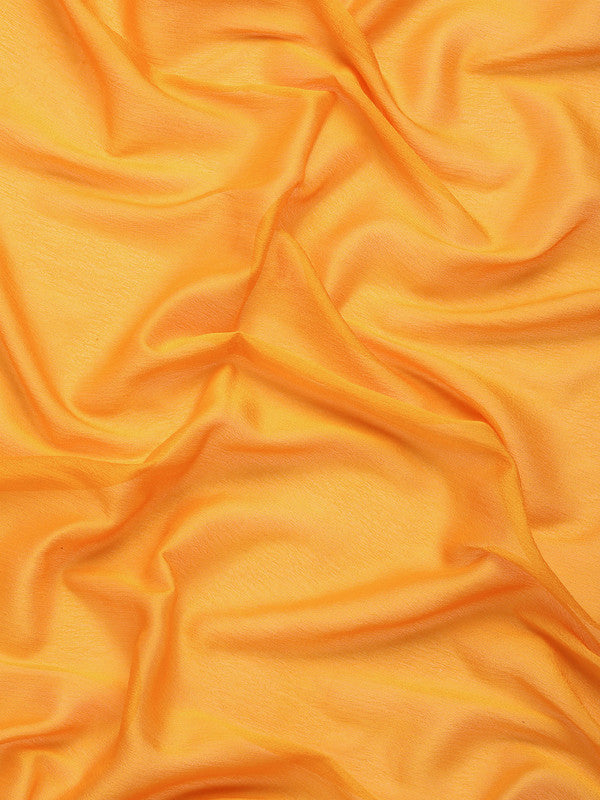 Yellow Pure Viscose Chinon Saree with Zari Woven Border & Blouse