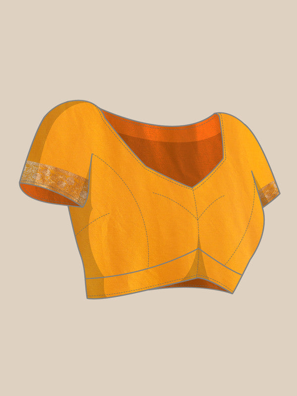 Yellow Pure Viscose Chinon Saree with Zari Woven Border & Blouse