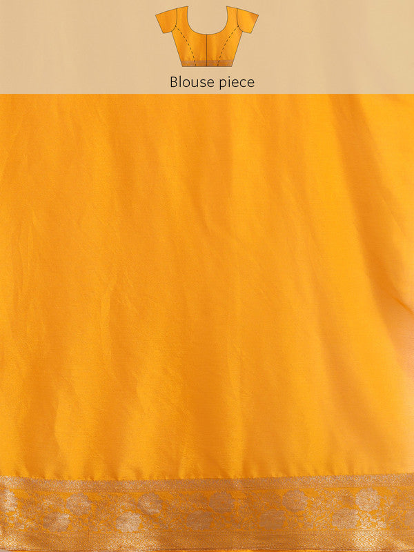 Yellow Pure Viscose Chinon Saree with Zari Woven Border & Blouse