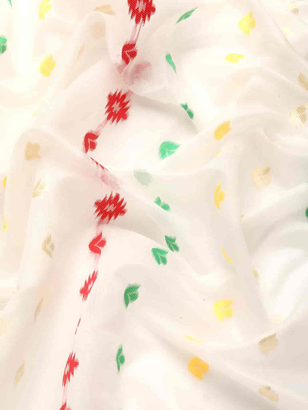 Off White Pure Cotton Zari Design Floral Saree with Blouse