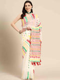 Off White pure cotton saree with woven Zari floral design and unstitched blouse