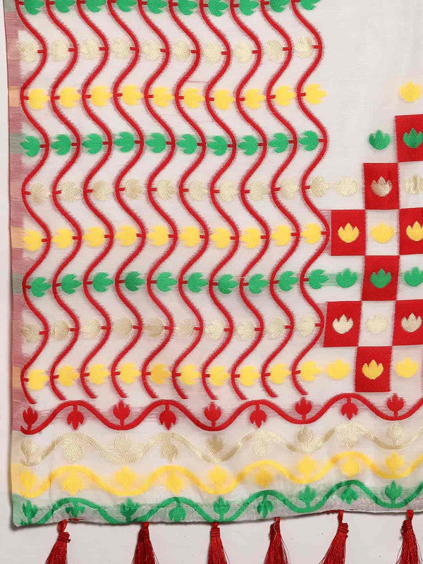 Off White Pure Cotton Woven Zari Design Floral Saree