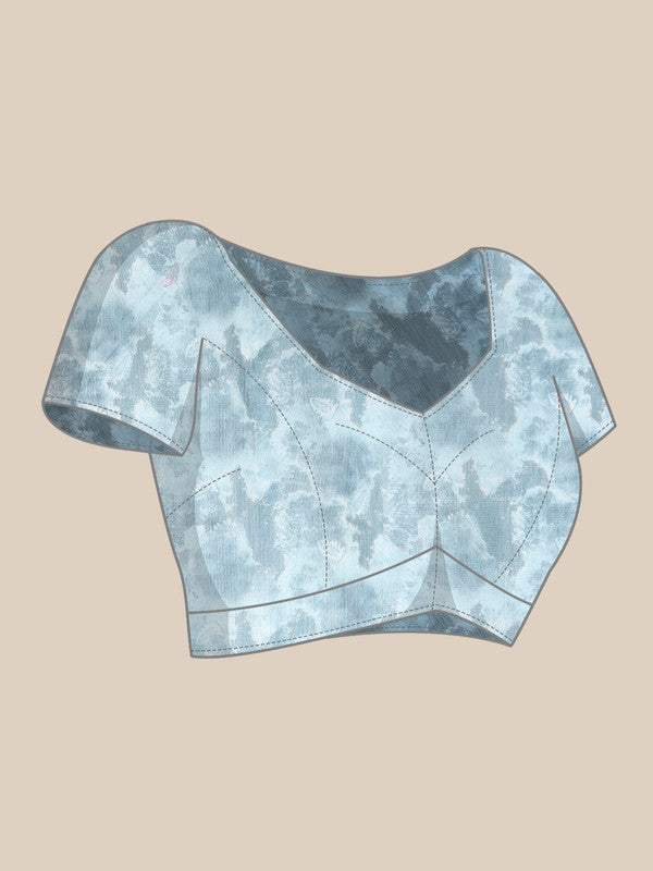 Beige Organza Printed Tie and Dye Saree with Unstitched Blouse - Hiral Fashion