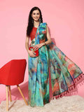 Multicolor Organza tie and dye printed saree with unstitched blouse piece