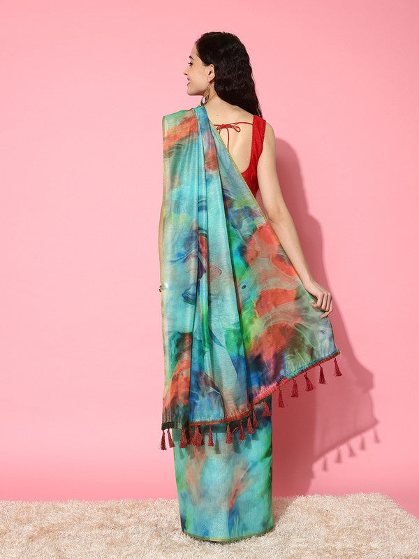 Multicolor Organza Tie and Dye Saree with Unstitched Blouse