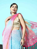 Pink organza saree with tie and dye print and matching blouse piece