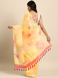 Yellow Organza Printed Tie and Dye Saree with Blouse Piece