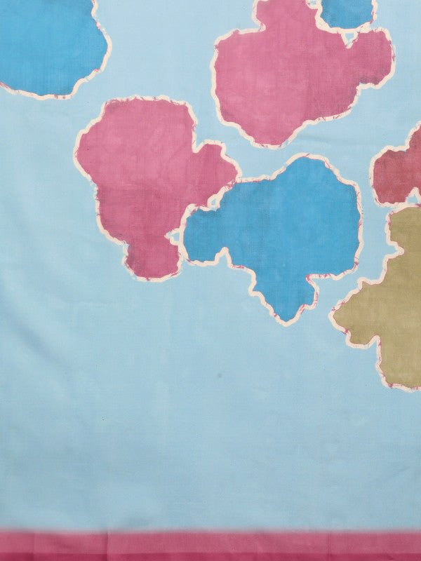 Aqua Silk Blend Abstract Printed Saree with Blouse Piece