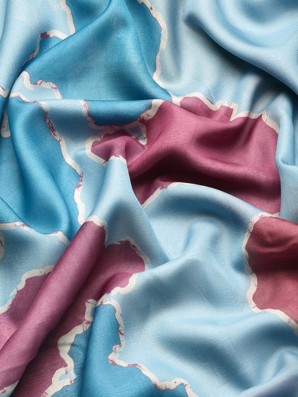 Aqua Silk Blend Abstract Printed Saree with Blouse Piece