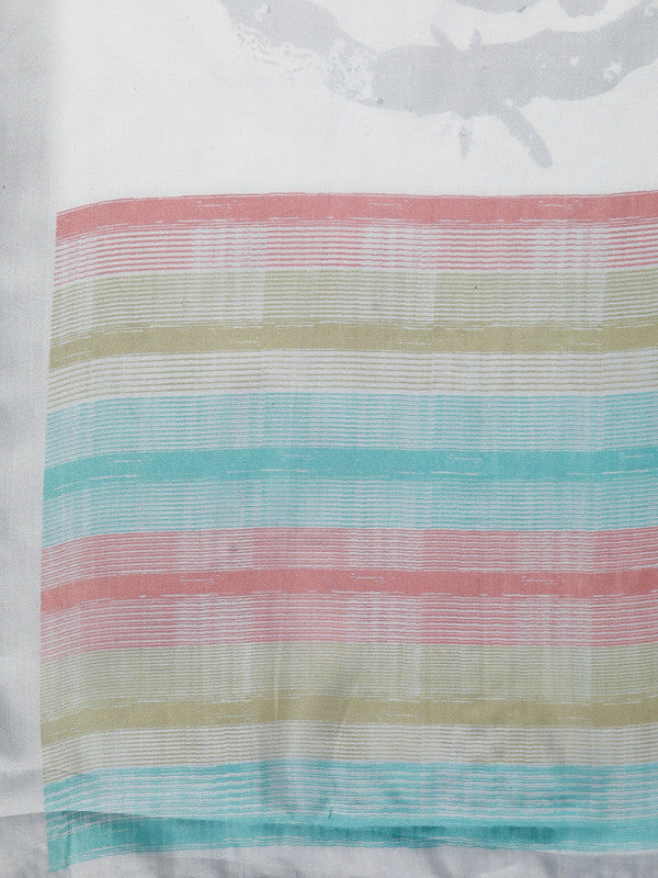 Gray Silk Blend Abstract Print Saree with Unstitched Blouse