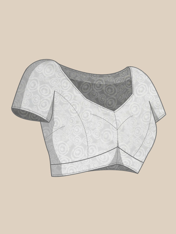 Gray Silk Blend Abstract Print Saree with Unstitched Blouse