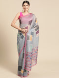 Multicolor abstract print silk blend saree with unstitched blouse piece