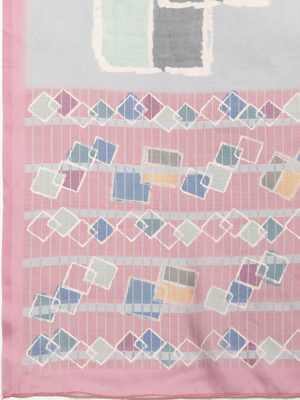 Multicolor Abstract Print Silk Blend Saree with Unstitched Blouse