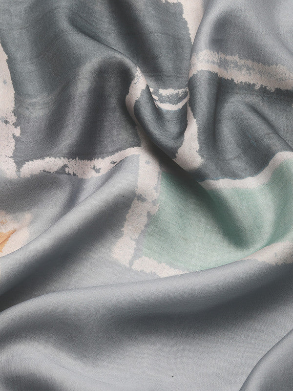 Multicolor Abstract Print Silk Blend Saree with Unstitched Blouse