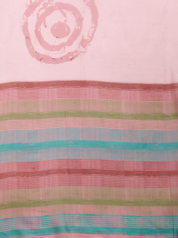 Peach Silk Blend Printed Abstract Saree with Unstitched Blouse