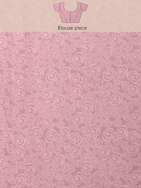 Peach Silk Blend Printed Abstract Saree with Unstitched Blouse