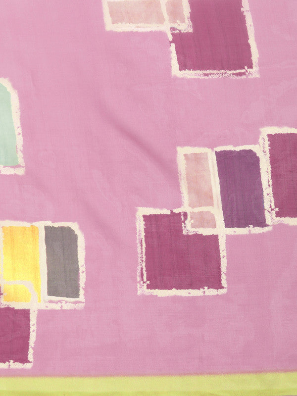 Pink Silk Blend Abstract Print Saree with Unstitched Blouse