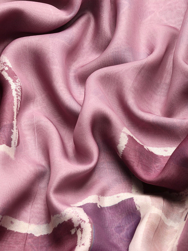 Pink Silk Blend Abstract Print Saree with Unstitched Blouse